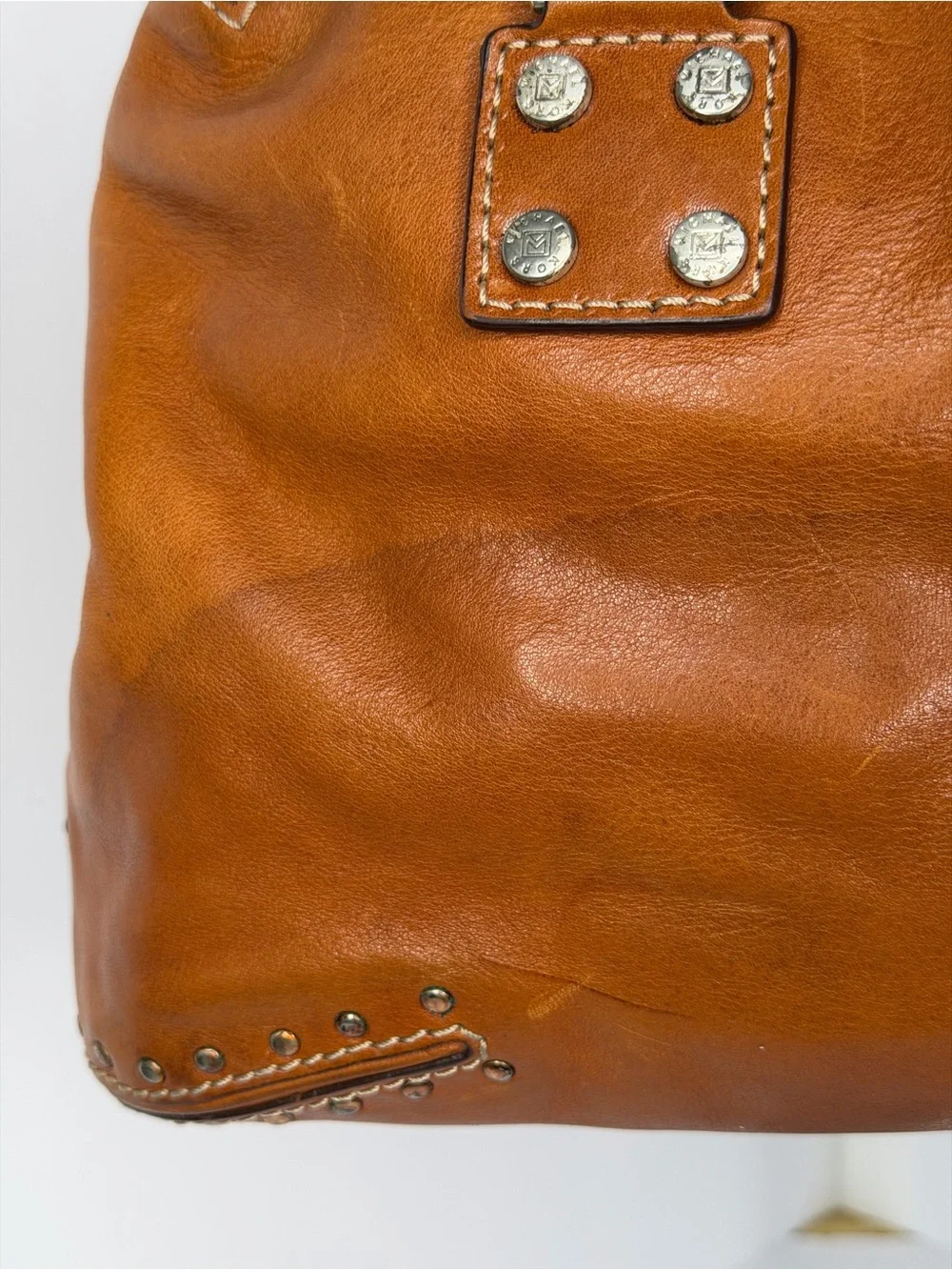 Michael Kors Cognac Leather Stud-Trim Satchel